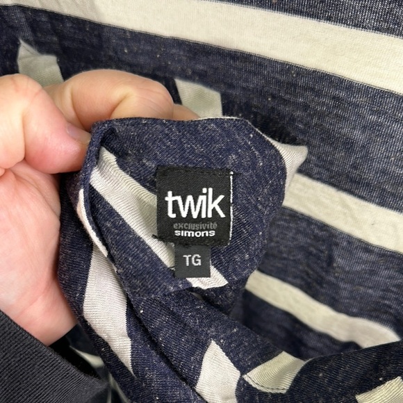 Twik ~ Striped Navy and Cream Women's Top - Picture 5 of 7